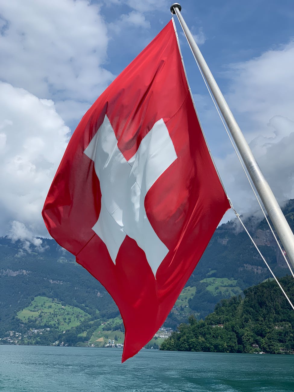 flag of switzerland on a watercraft