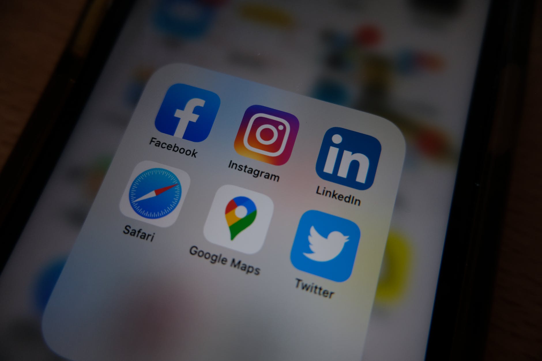 shot of mobile screen with app icons