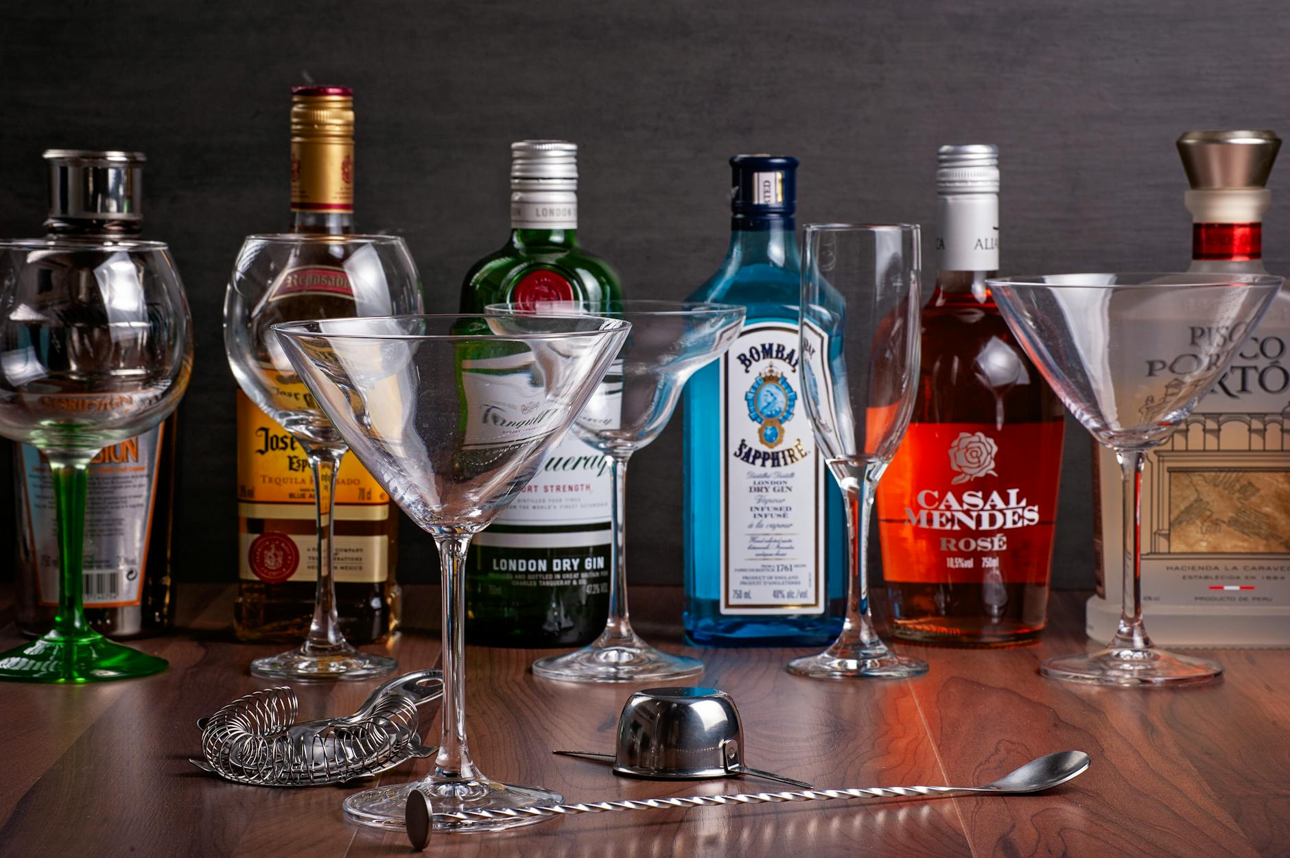 elegant display of assorted liquor bottles
