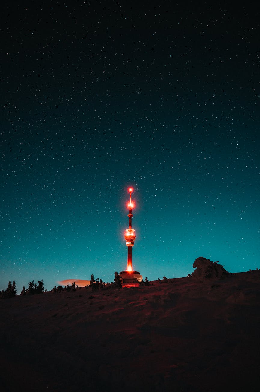 led tower turned on during night