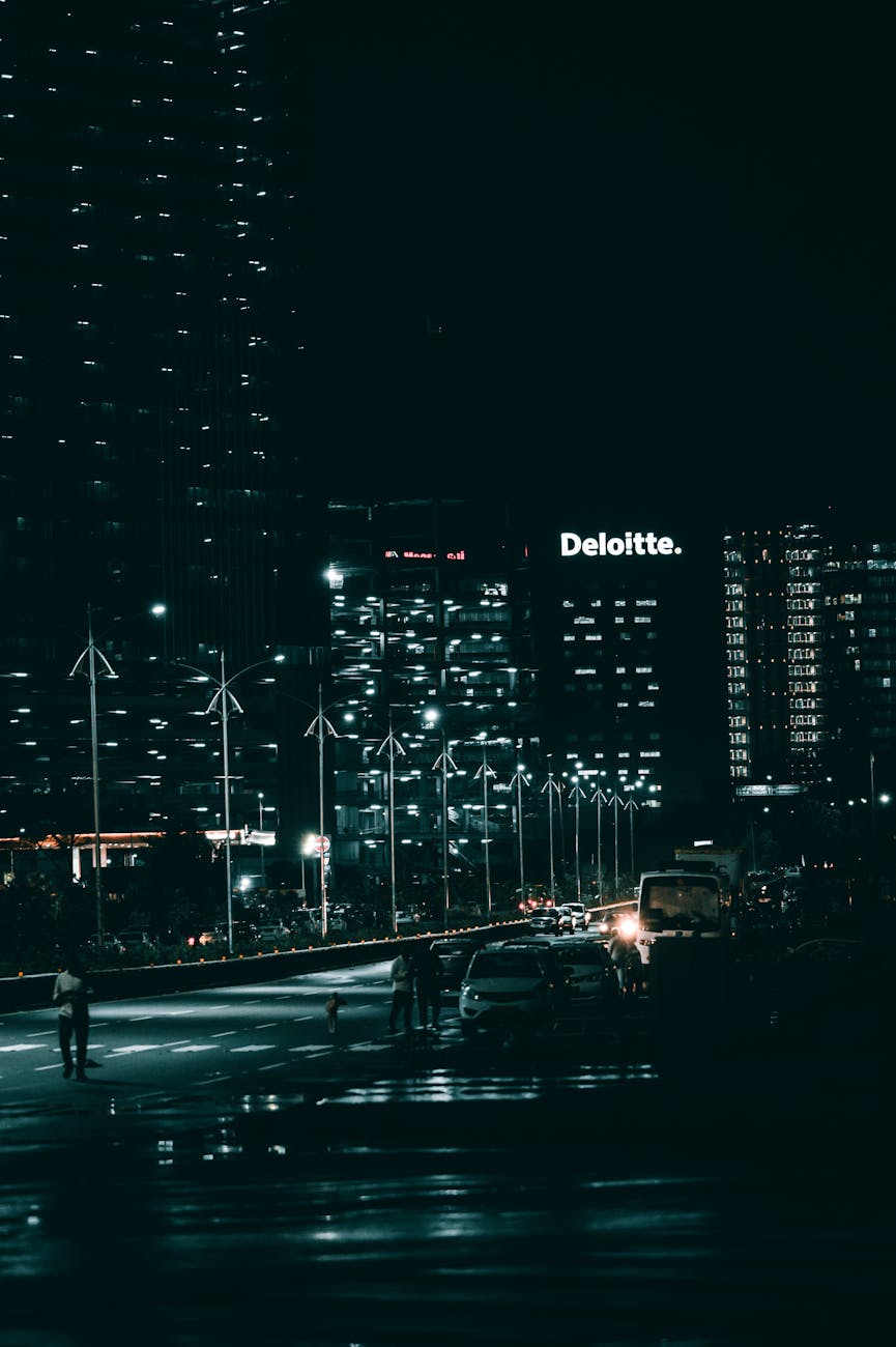 view of the city at night