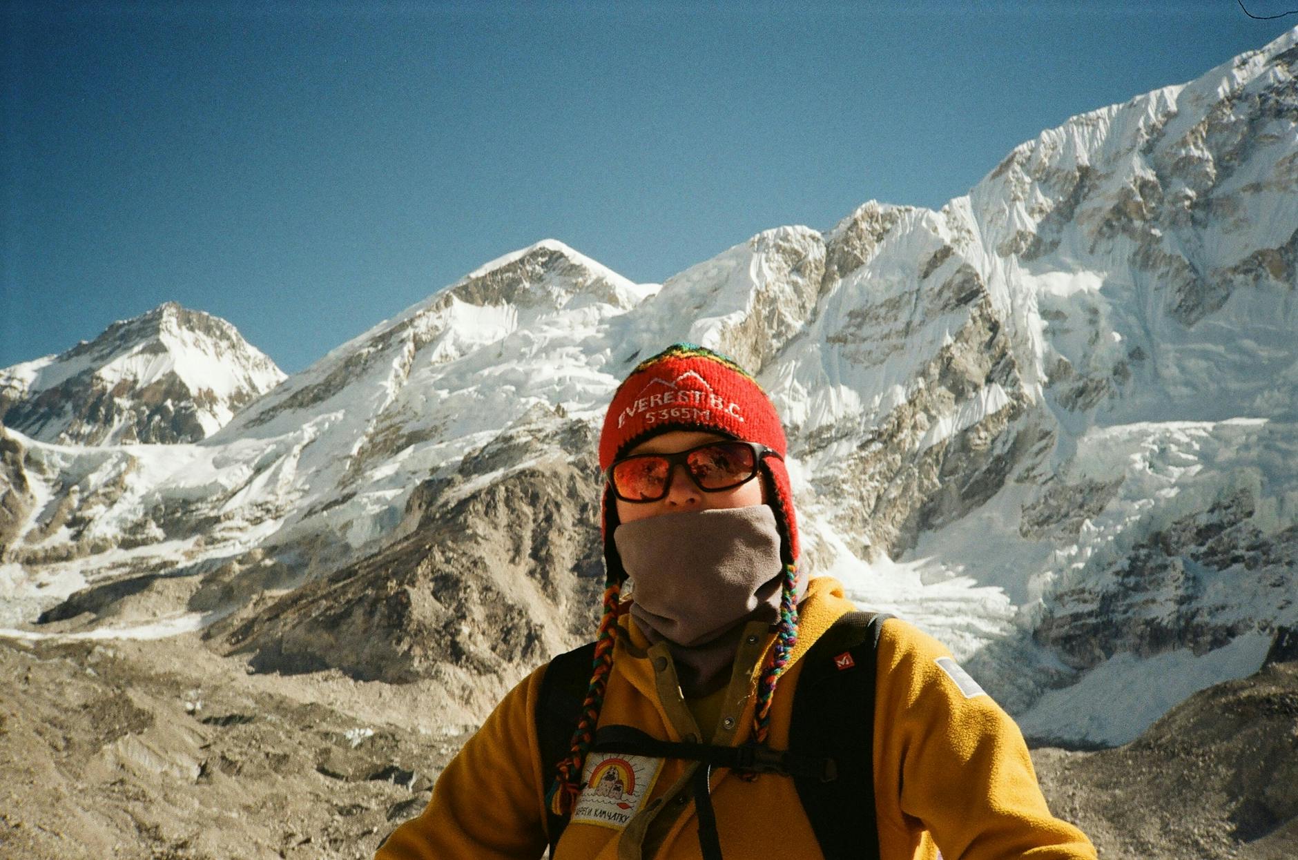 mountaineer in namche with majestic himalayan view
