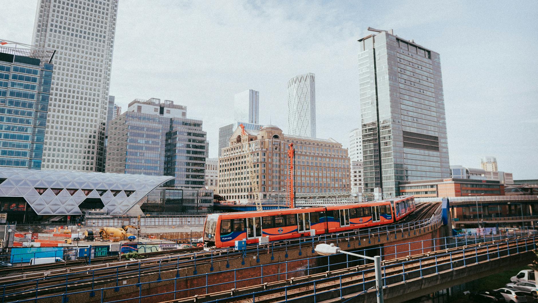 metro train on viaducts in london
