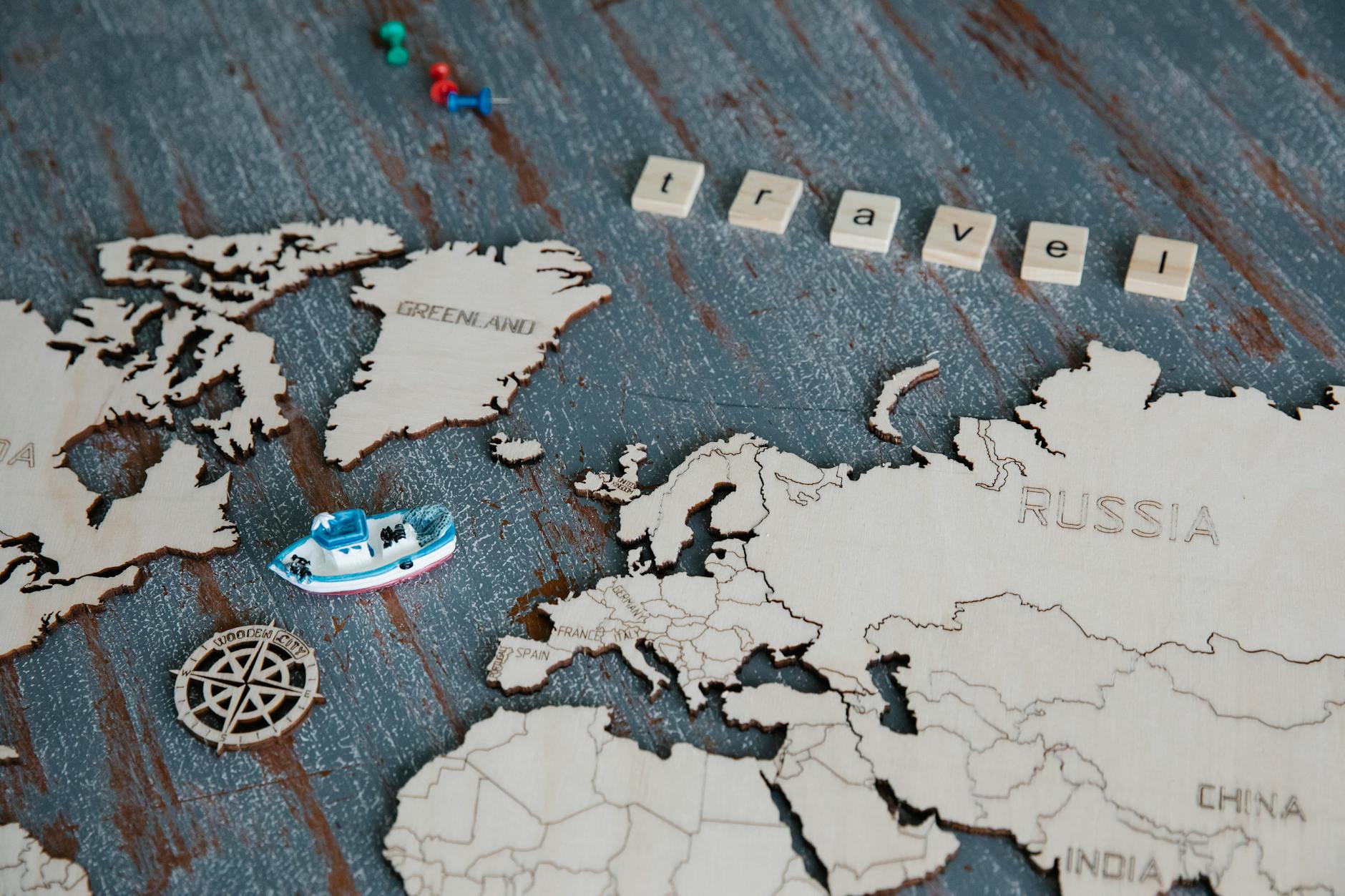 continents of a wooden world map
