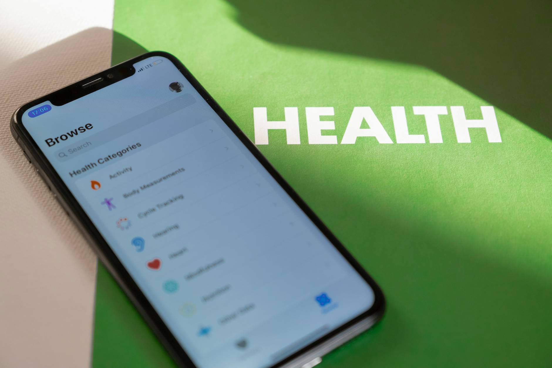 smartphone screen displaying health settings