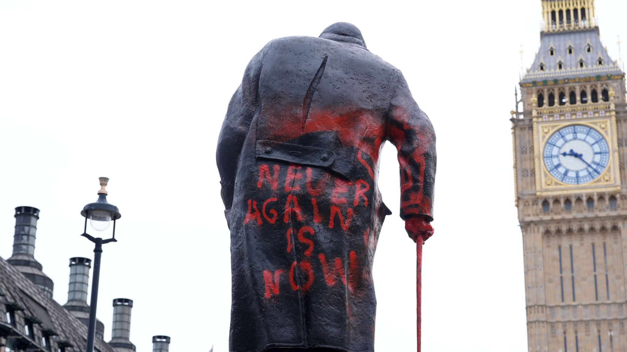 Carnage in Parliament Square: Man, 38, arrested and charged over graffiti on Sir Winston Churchill statue