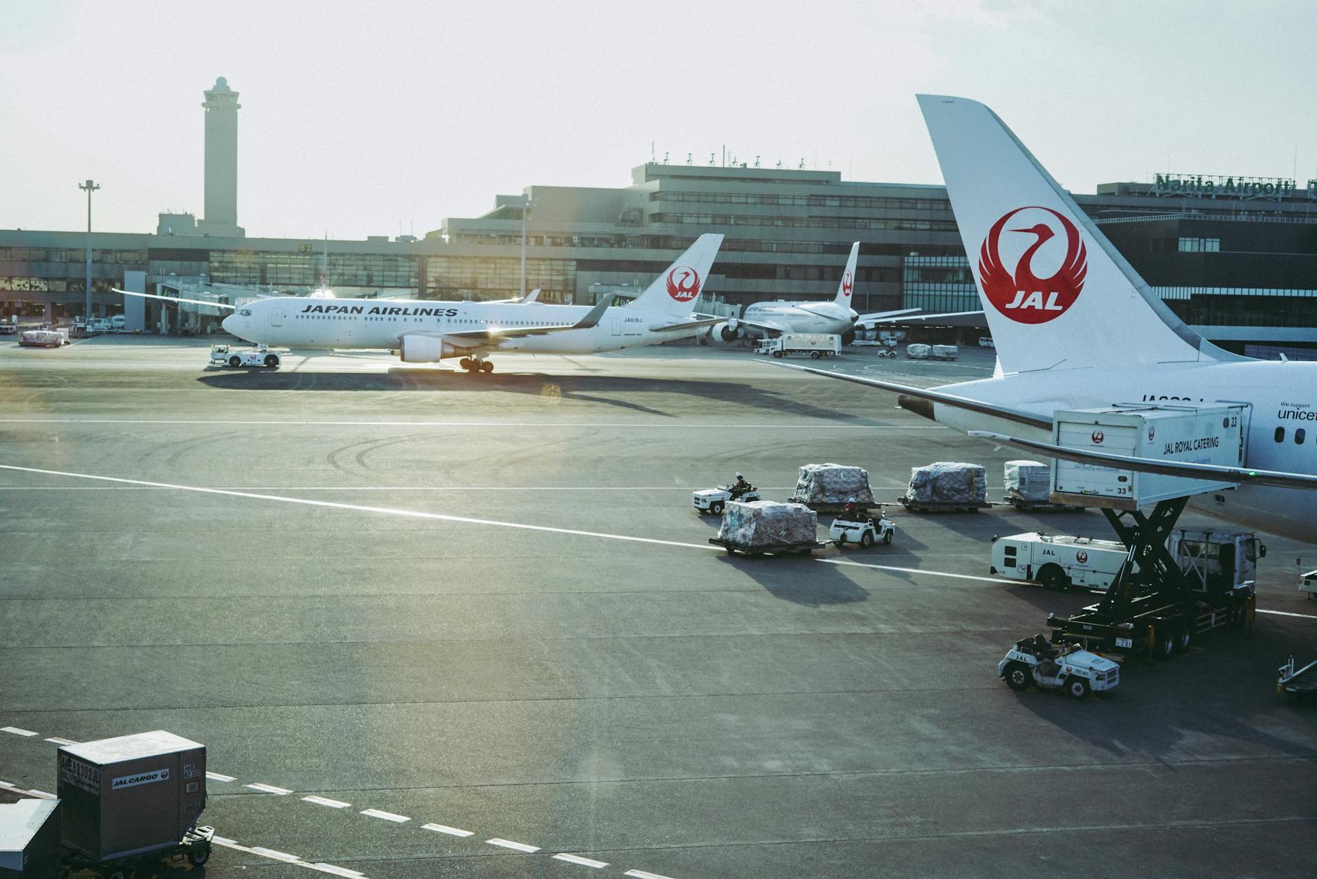 japan airlines parked on airport