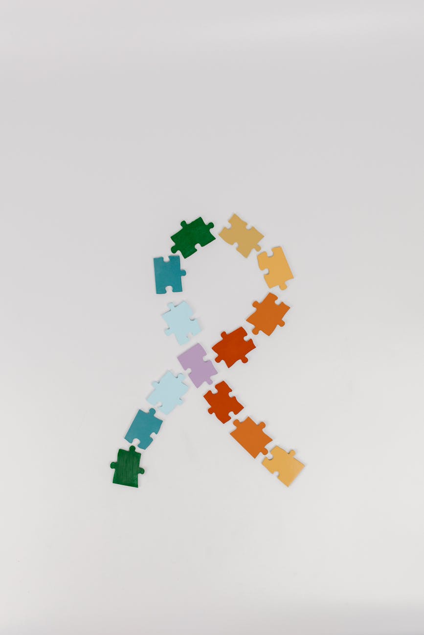 puzzle pieces on a white surface