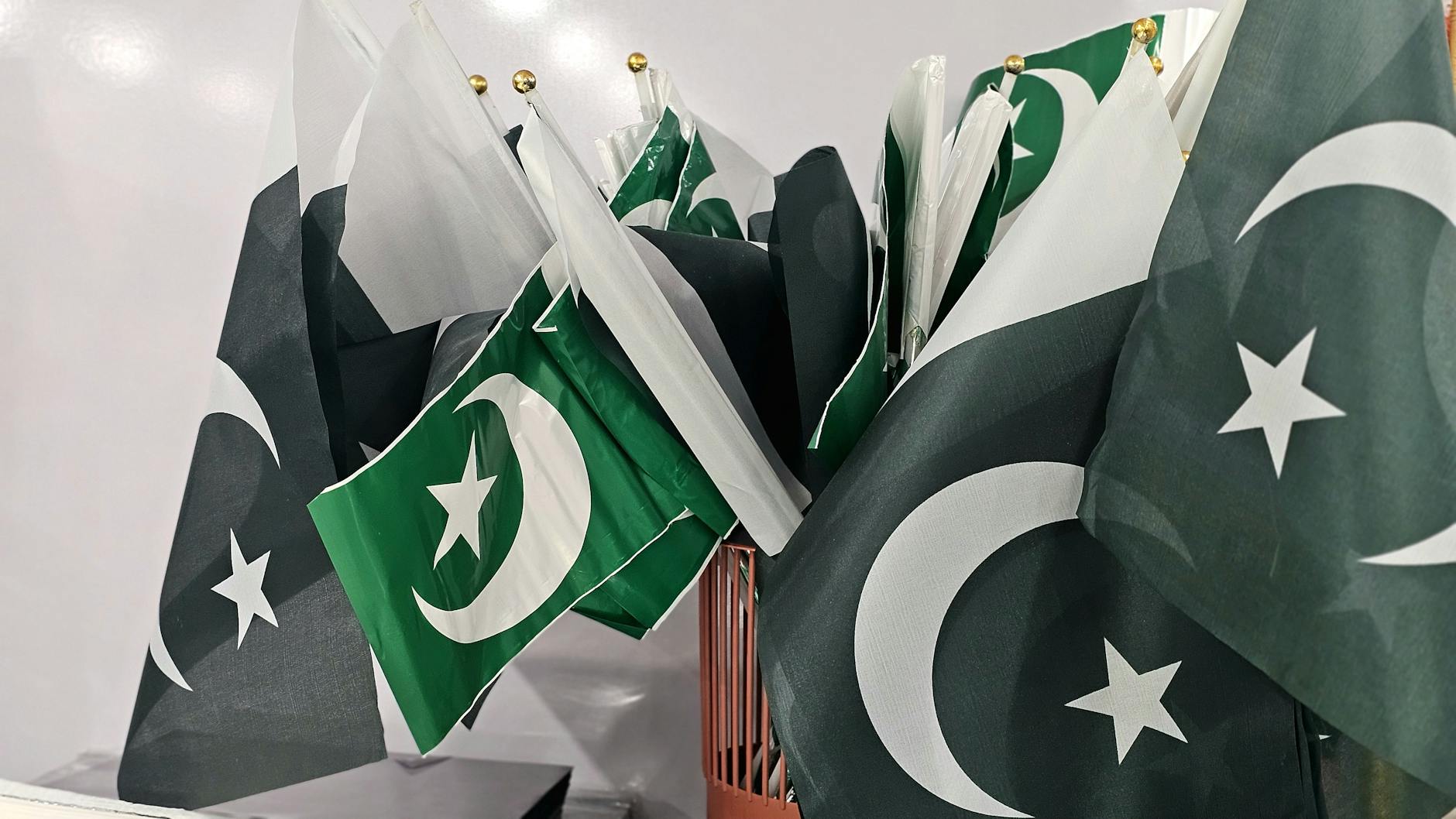 pakistani flags display indoors focused shot