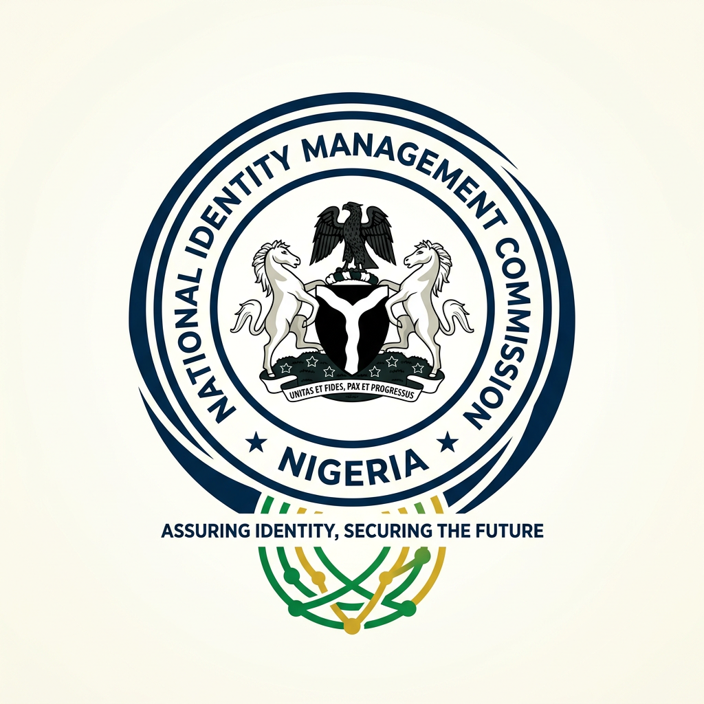 Logo of Nigeria National Identity Management Commission with coat of arms and motto Assuring Identity, Securing the Future