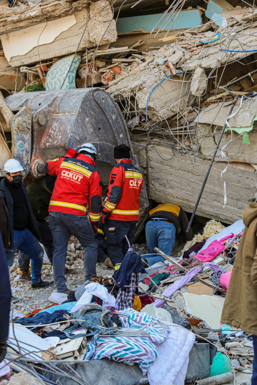 rescue team at collapsed building