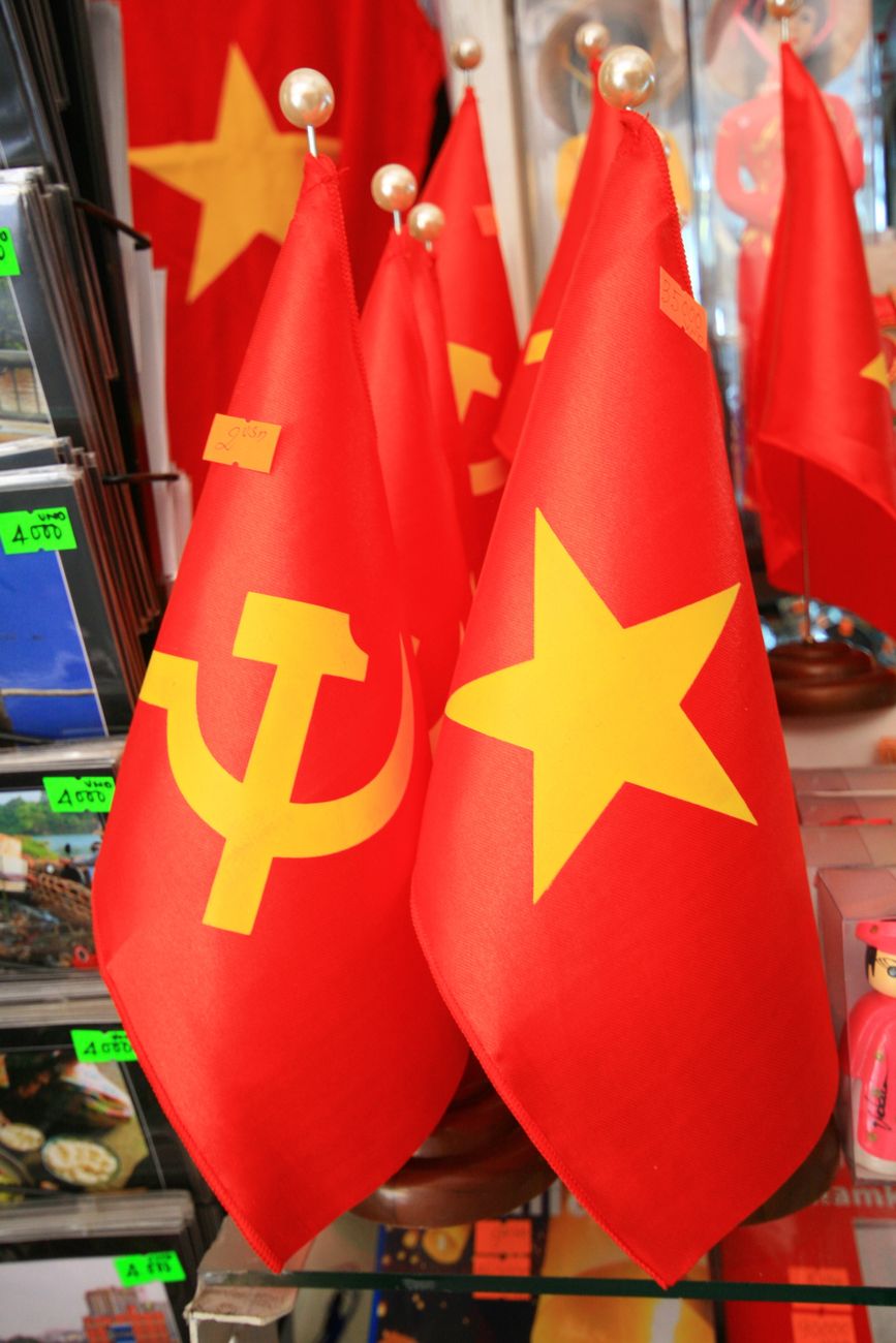 vietnamese flags with hammer and sickle