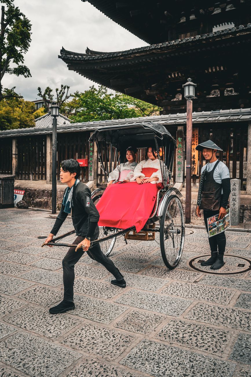 traditional rickshaw ride at japanese temple