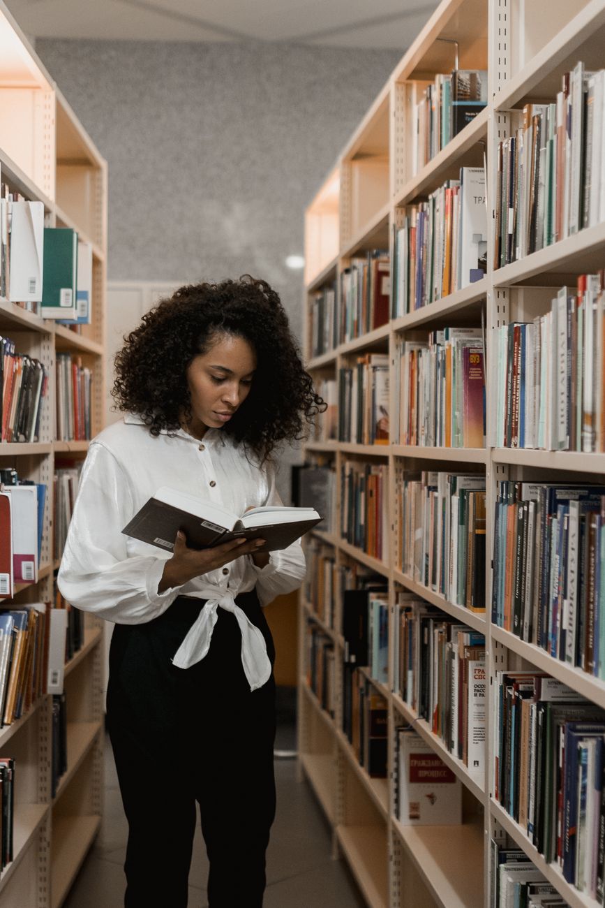 a woman reading a book