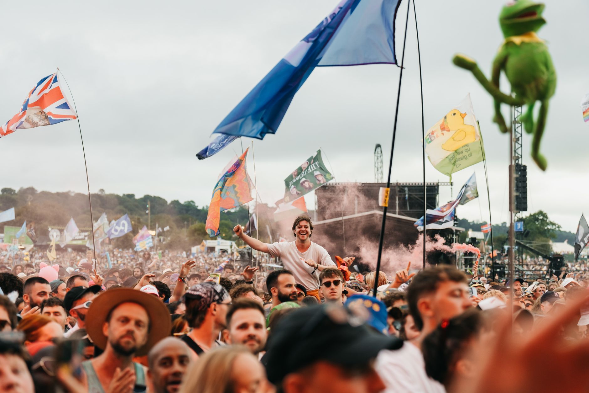 vibrant crowd at glastonbury festival celebration