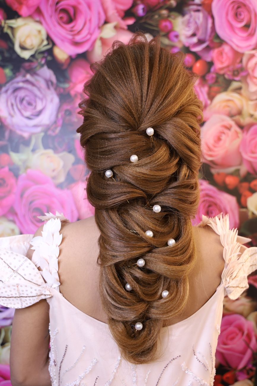 faceless female wearing elegant dress with hairstyle
